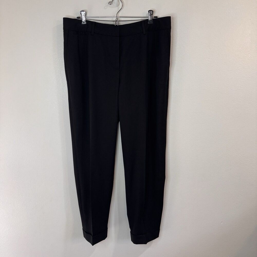 Lafayette 148 New York Pants 12 Black Virgin Wool Tapered Cuffed Pleated
